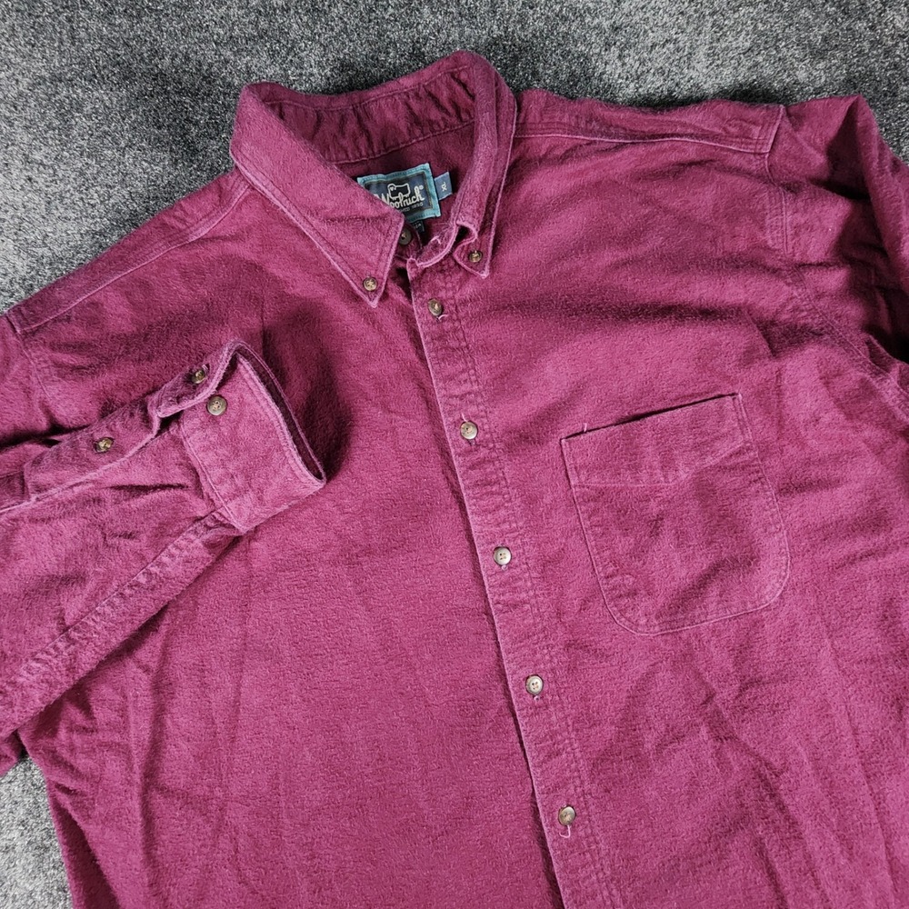 Vintage Woolrich Chamois Shirt Mens XL Burgundy Made in USA Thick Heavy Cotton